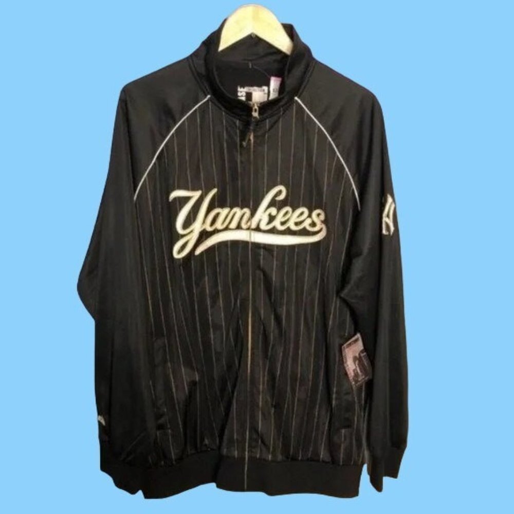 NWT New York Yankees Majestic Gold Pinstripe Homebase Jacket Size 2XL